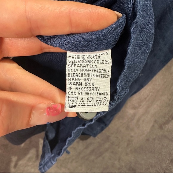 Tommy Bahama Linen Camp Shirt Pintuck Pleats Dual Pockets Navy Blue Men’s L - Picture 8 of 11